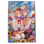 かわいい可愛いアニメお洒落カップル ミディアムペーパーバッグ (正面)