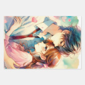 かわいい可愛いアニメお洒落カップル ラッピングペーパーシート (正面3)