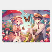 かわいい可愛いアニメお洒落カップル ラッピングペーパーシート (正面2)