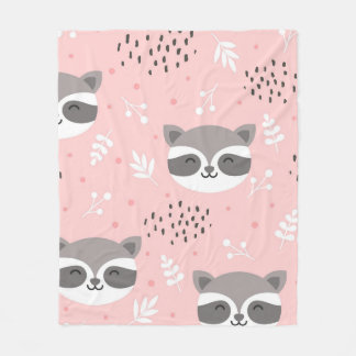 かわいい可愛いアライグマのピンク背景シームレスパターン フリースブランケット