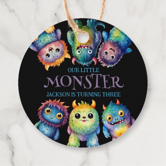 かわいい可愛いカラフル可愛いモンスター子供の誕生日 フェイバータグ (裏面)