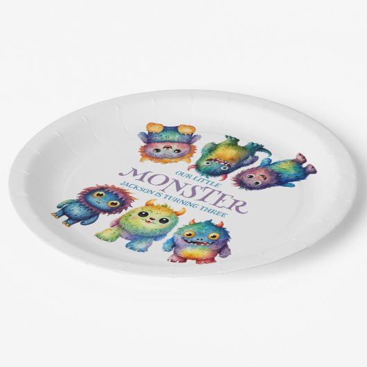 かわいい可愛いカラフル可愛いモンスター子供の誕生日 ペーパープレート (アングル)