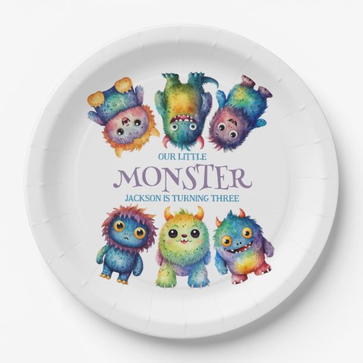 かわいい可愛いカラフル可愛いモンスター子供の誕生日 ペーパープレート (正面)