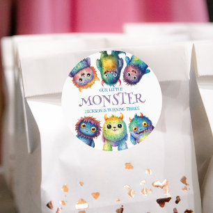 かわいい可愛いカラフル可愛いモンスター子供の誕生日 ラウンドシール