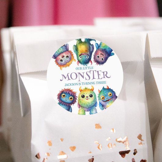かわいい可愛いカラフル可愛いモンスター子供の誕生日 ラウンドシール