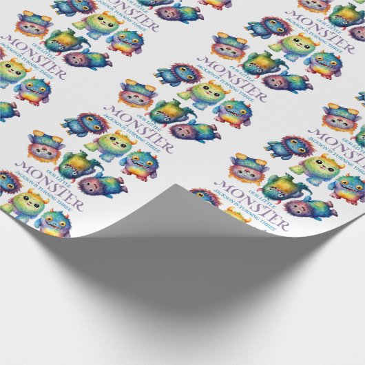 かわいい可愛いカラフル可愛いモンスター子供の誕生日 ラッピングペーパー (角)