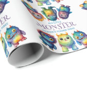 かわいい可愛いカラフル可愛いモンスター子供の誕生日 ラッピングペーパー (ロールコーナー)