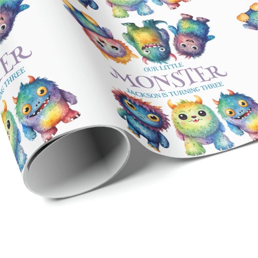 かわいい可愛いカラフル可愛いモンスター子供の誕生日 ラッピングペーパー (ロールコーナー)
