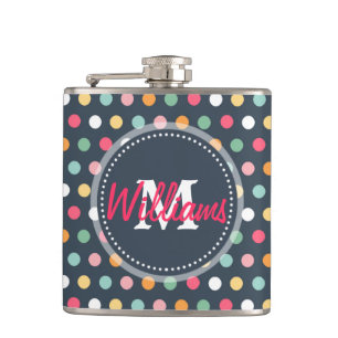 かわいい可愛いガーリーカラフルモノグラム水玉模様 フラスク