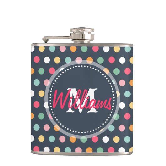 かわいい可愛いガーリーカラフルモノグラム水玉模様 フラスク (正面)