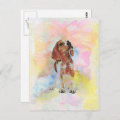 かわいい可愛いトレンディー子犬の犬の水色 ポストカード (正面/裏面)