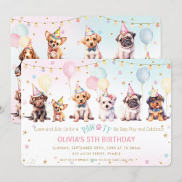 かわいい可愛いパウィティ犬の子犬の誕生日パーティー 招待状