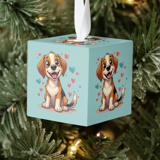 かわいい可愛いビーグル+ハート 遊び心のある犬の芸術 キューブオーナメント (ツリー)