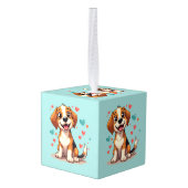 かわいい可愛いビーグル+ハート 遊び心のある犬の芸術 キューブオーナメント (裏面アングル)