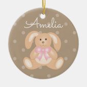かわいい可愛いピンクのリボンバニーラビットあなたの名前を追加 セラミックオーナメント (正面)
