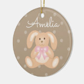 かわいい可愛いピンクのリボンバニーラビットあなたの名前を追加 セラミックオーナメント (左)