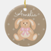 かわいい可愛いピンクのリボンバニーラビットあなたの名前を追加 セラミックオーナメント (裏面)