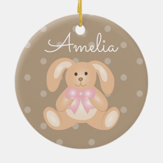かわいい可愛いピンクのリボンバニーラビットあなたの名前を追加 セラミックオーナメント (裏面)