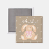 かわいい可愛いピンクのリボンバニーラビットあなたの名前を追加 マグネット (正面/裏面)