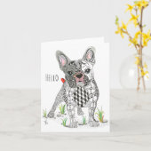 かわいい可愛いフランスのブルドッグのグリーティングカード カード (黄色い花)