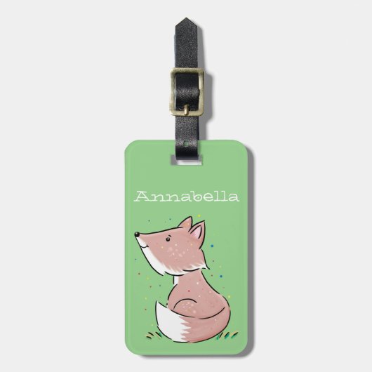 かわいい可愛いベビーフォックスウォーターカラーイラストレーション ラゲッジタグ (正面縦)