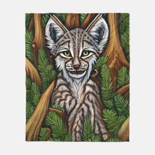 かわいい可愛いリトルリンクス子猫 フリースブランケット (正面)