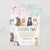 かわいい可愛い可愛い猫バルーンの誕生日パーティー サンキューカード (正面/裏面)