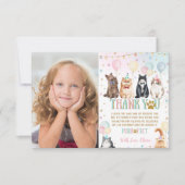 かわいい可愛い可愛い猫バルーン誕生日写真 サンキューカード (正面)