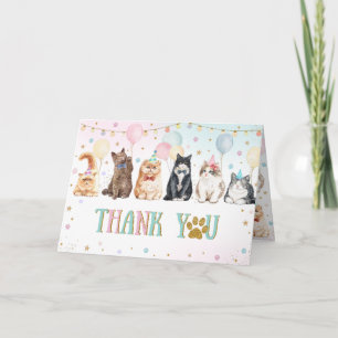 かわいい可愛い可愛い猫風船誕生日パーティーT サンキューカード