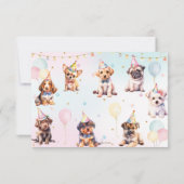 かわいい可愛い子犬のバルーン誕生日パーティー サンキューカード (裏面)