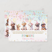 かわいい可愛い子犬のバルーン誕生日パーティー サンキューカード (正面/裏面)