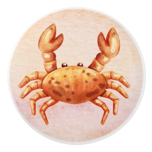 かわいい可愛い小さなカニの水色海 セラミックノブ (正面)