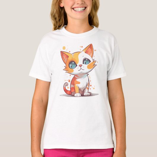 かわいい可愛い茶色の猫 Tシャツ (正面)