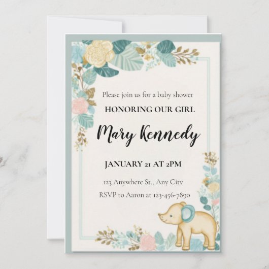 かわいい可愛い赤ちゃんシャワーテンプレート 招待状 (正面)