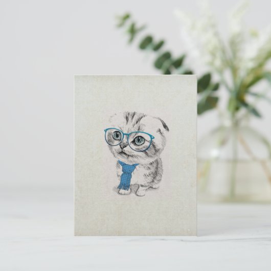 かわいい可愛おもしろいいトレンディーブルーアイズ子猫 ポストカード (スタンド正面)