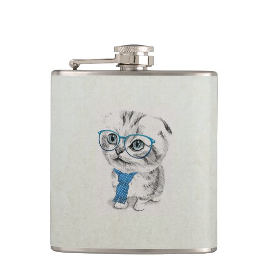 かわいい可愛おもしろいいトレンディー子猫の動物スケッチ フラスク (正面)