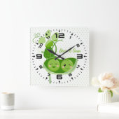 かわいい可愛らしいエンドウ豆 – 背景色を選択 スクエア壁時計 (ホーム)