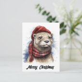 かわいい可愛らしいクリスマスオッター シーズンポストカード (スタンド正面)