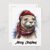 かわいい可愛らしいクリスマスオッター シーズンポストカード (正面/裏面)