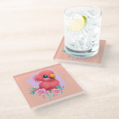 かわいい可愛らしいピンクのベビー鸚鵡 ガラスコースター (アングル)