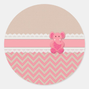 かわいい可愛らしいピンクのペイズリーゾウの白いレース ラウンドシール