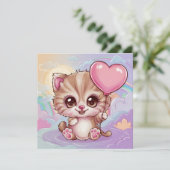 かわいい可愛らしいピンクベビー誕生日子猫 シーズンカード (スタンド正面)