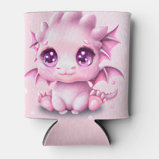 かわいい可愛らしいファンタジーピンクベビーチビ（小さくかわいく書いた感じ） 缶クーラー (正面)