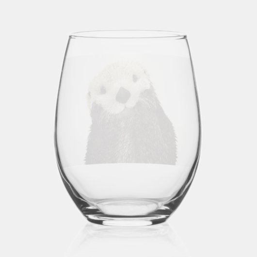 かわいい可愛らしいフワフワのカワウソ ステムなしワイングラス (裏面)