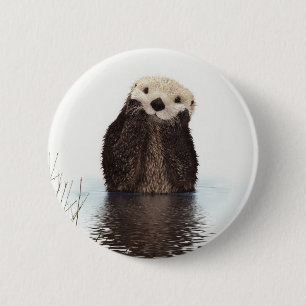 かわいい可愛らしいフワフワのカワウソ 缶バッジ
