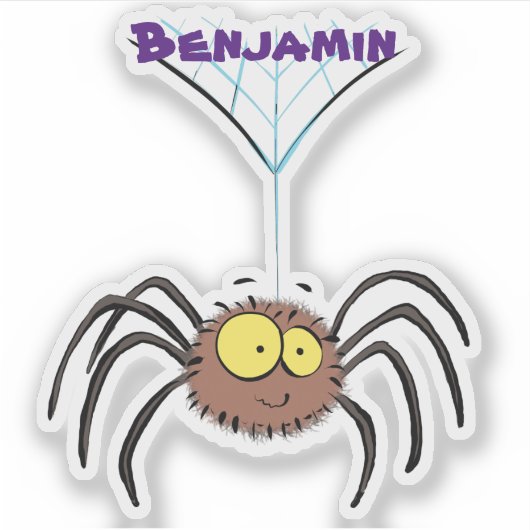 かわいい可愛らしいフワフワの茶色のクモの漫画 シール (正面)