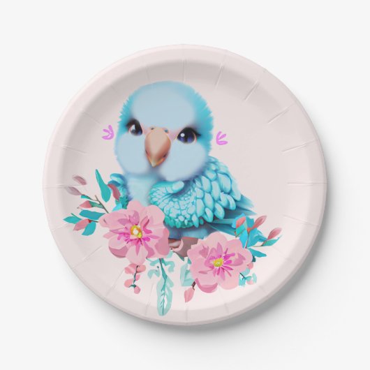 かわいい可愛らしいブルーベビー鸚鵡 ペーパープレート (正面)