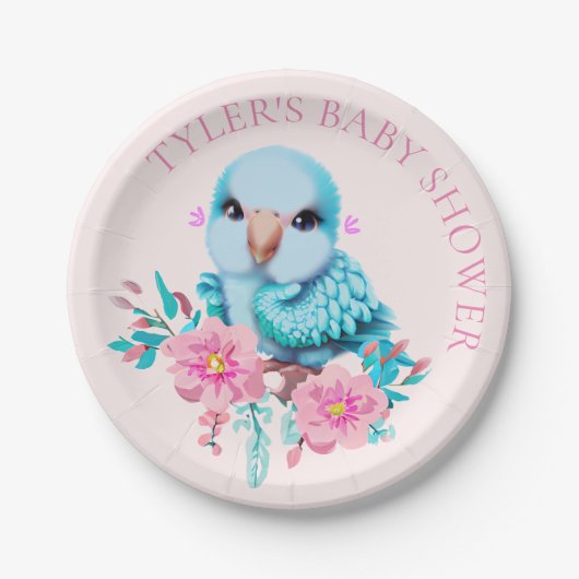 かわいい可愛らしいブルーベビー鸚鵡 ペーパープレート (正面)