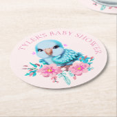 かわいい可愛らしいブルーベビー鸚鵡 ラウンドペーパーコースター (アングル)