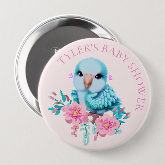 かわいい可愛らしいブルーベビー鸚鵡 缶バッジ (正面&裏面)